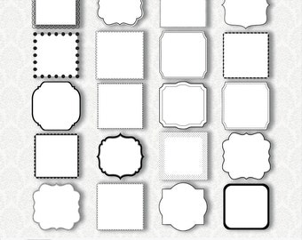 Cliparts "BW SQUARE FRAMES Clipart" 20 frames/labels, belly belt, photographers, albums, packaging, wedding invitations & scrapbooking