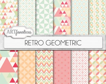 Geometric digital papers "RETRO GEOMETRIC" vintage color geometric shapes for backgrounds, scrapbooking, invitations, cards, and more