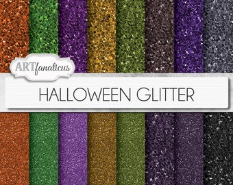 Halloween glitter digital papers "HALLOWEEN GLITTER" sparkling paper, orange, gold, smoke, black, plum, greens chunky and fine glitter paper