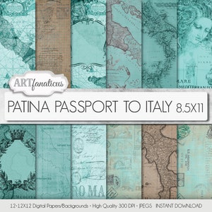 Italie Papier Cartes vintage Italie Fond 8,5 x 11 Italie Papier numérique pour journaux Scrapbooks Invitations Italie Papier Junk Journals Planificateurs