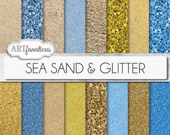 Sea Sand & Glitter Digital Paper, Beach Textures (Digital Download)