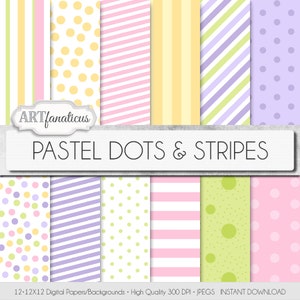 Pastel digital papers EASTER DOTS & STRIPES fun pastel colors, featuring polka dots and stripes for Easter projects for scrapbookers image 1