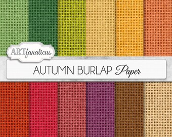 Burlap texture papers "AUTUMN BURLAP" rustic burlap texture paper in green,rust,orange,color of fall, for weddings,scrapbooking, invitations