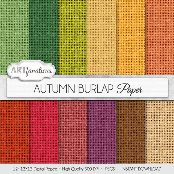 Burlap texture papers "AUTUMN BURLAP" rustic burlap texture paper in green,rust,orange,color of fall, for weddings,scrapbooking, invitations