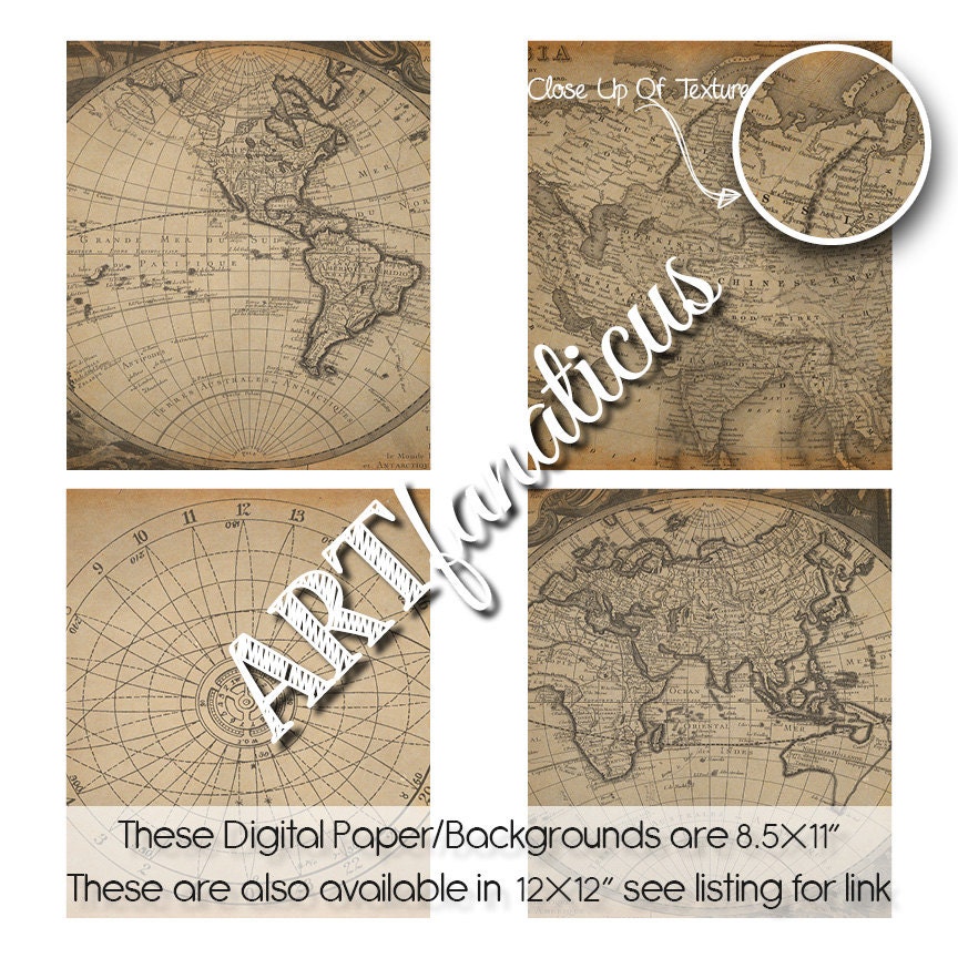 Digital Maps 8.5x11 Digital Paper, "antique SEPIA MAPS 8.5x11 ...