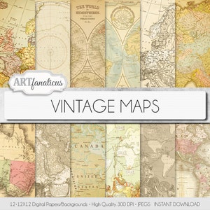 Vintage Karten digitales Papier, "VINTAGE MAPS" Reisen, antike Karten, alte Welt, Globus, Amerika, Europa, Asien, Australien, Karten, Scrapbooking
