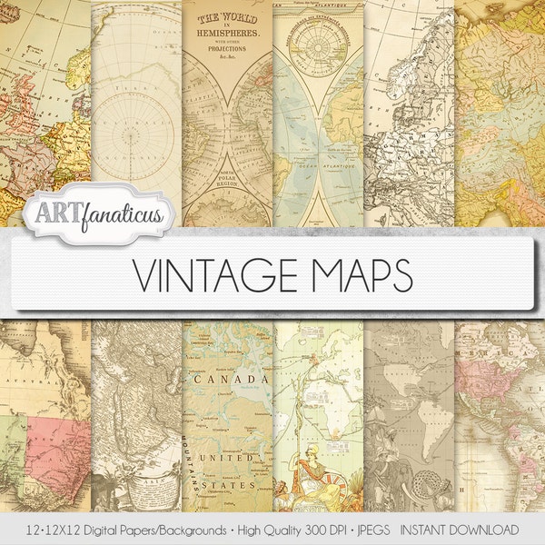 Vintage maps digital paper, "VINTAGE MAPS" Travel,antique maps, old world, globe, America, Europe, Asia, Australia, maps, scrapbooking
