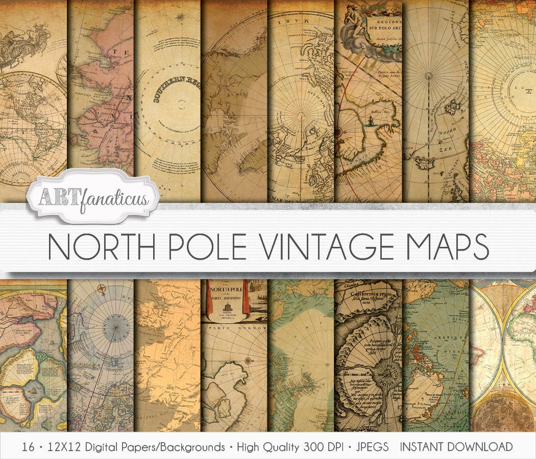 North Pole Wrapping Paper; Travel Gift Wrapping; Christmas Wrapping Paper;  Gift Wrapping; Old Map; Arctic Map wrapping paper sheets