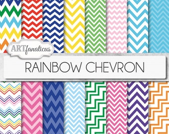 16 Chevron digital papers "RAINBOW CHEVRON" rainbow colors, chevron, zigzag patterns, for scrapbookers, weddings albums, photographers