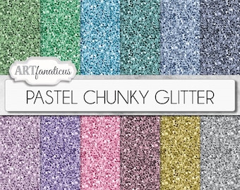 Chunky glitter papers, "PASTEL CHUNKY GLITTER" 12 shimmering colored glitter papers, chunky glitter digital papers in pastel colors