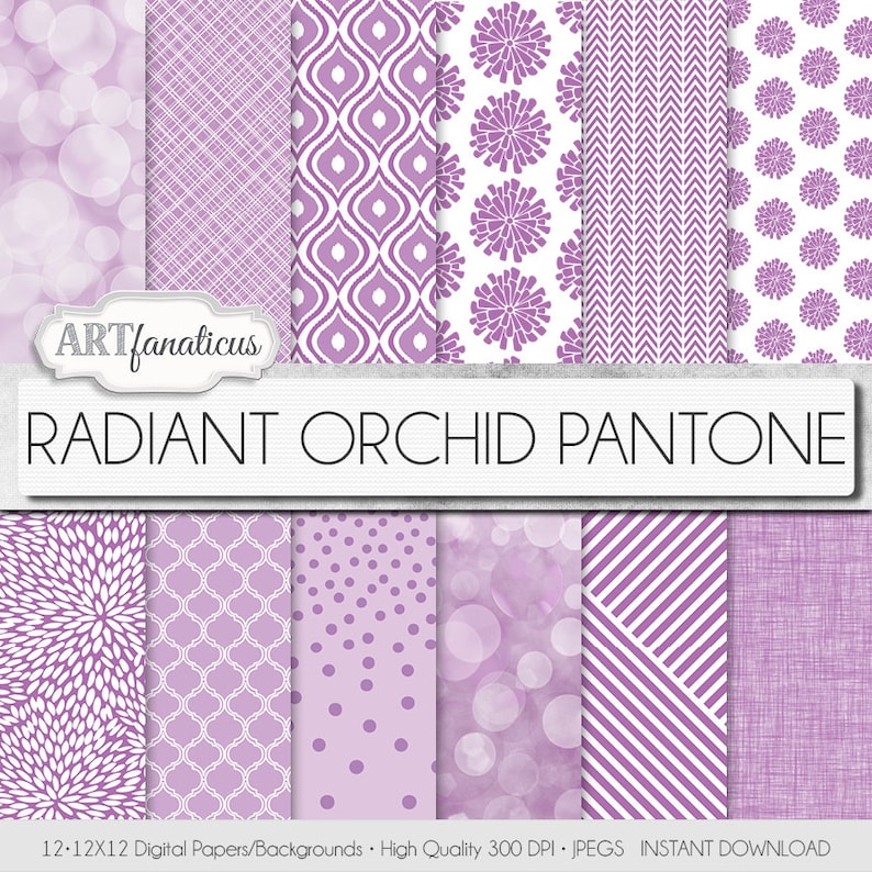 Lavender digital papers RADIANT ORCHID PANTONE backgrounds, geometric designs, bokeh, floral, spring color for scrapbooking, photographers image 1