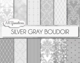 Digitala boudoirpapper "SILVERGRÅ BOUDOIR" sexiga nyanser av grå bakgrunder, damast, pärlor, fisknät, boudoirfotografi, scrapbooking