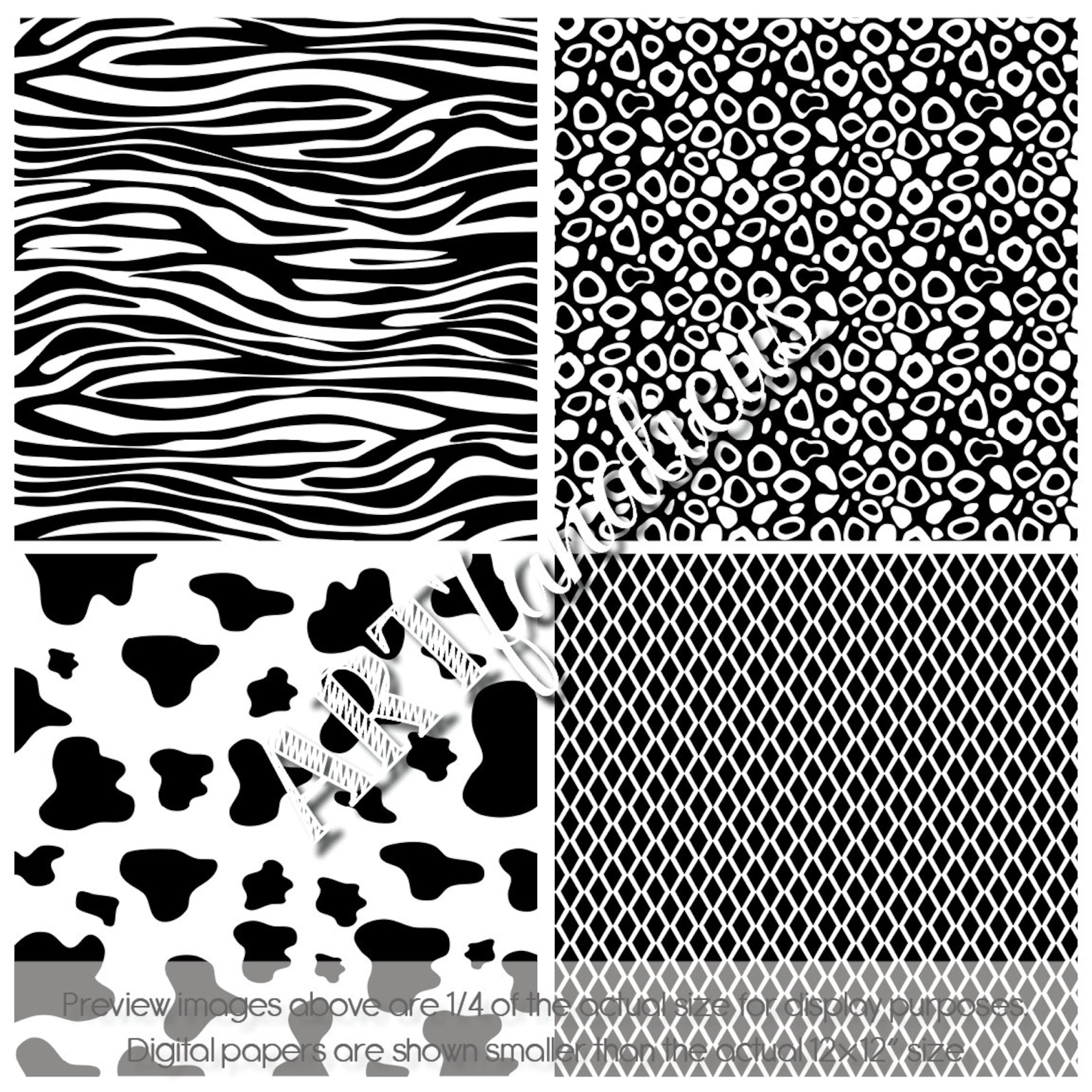 Black & White ANIMAL PRINTS Digital Papers, Animal Pattern, Cowhide ...
