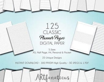 Digital Planner Paper "CLASSIC PLANNER PAGES" digital agenda pages, lined, grids, graphs, dots, diary pages, notebook, digital planner paper