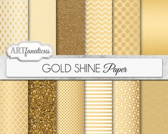 Gold digital paper, Christmas gold paper "GOLD SHINE" gold background, gold glitter, golden stars, chevron, gold quatrefoil, blog background