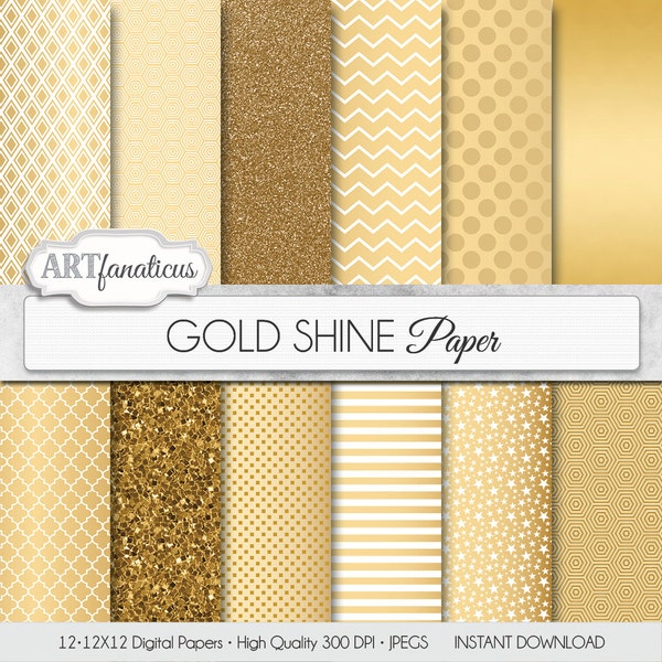 Carta digitale dell'oro, priorità bassa di Natale carta oro "GOLD SHINE" oro, glitter oro, stelle dorate, chevron, Quadrifoglio oro, sfondo blog