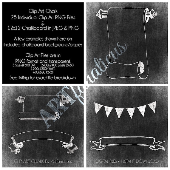 Chalk Banners Clip Arts Chalk Banners Clipart 25 Hand Etsy