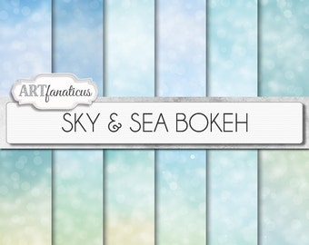 Bokeh digital papers " SEA & SKY BOKEH" Bokeh Overlay, digital backgrounds, Blue, Bokeh Background for Photographers, invitations and more