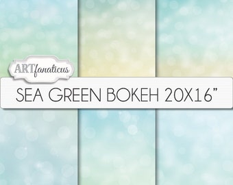 20x16 Bokeh Digital Papers "SEA GREEN BOKEH" Bokeh Overlay, Blue,Green Backgrounds, Bokeh for Photographers, large format printing & more