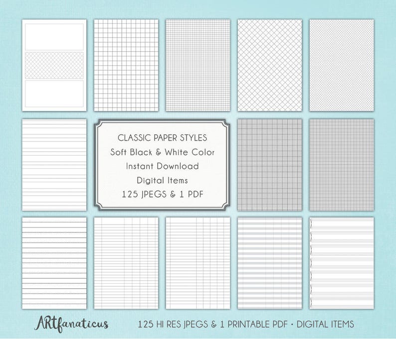 Digital Planner Paper CLASSIC PLANNER PAGES digital agenda pages, lined, grids, graphs, dots, diary pages, notebook, digital planner paper image 3