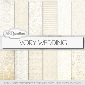 Ivory wedding papers "IVORY WEDDING" elegant ivory wedding paper featuring damask, lace, stripes, musical sheet, floral patterns, and more