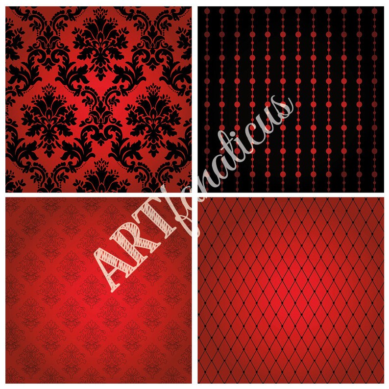 Boudoir digital papers RED & PINK BOUDOIR sexy red and pink backgrounds, damasks, pearls, fishnets, boudoir photography, scrapbooking image 2