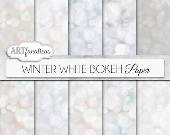 Bokeh digital papers "WINTER WHITE BOKEH" White digital backgrounds, Bokeh Background for Scrapbookers, Photographers, invitations and more