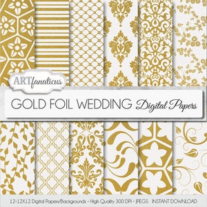 Gold foil papers &quot;GOLD FOIL WEDDING&quot; gold foil wedding patterns, gold flourish, gold damask, gold floral designs, perfect for invitations