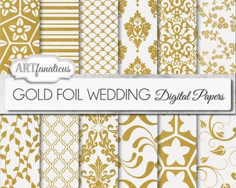 Gold foil papers "GOLD FOIL WEDDING" gold foil wedding patterns, gold flourish, gold damask, gold floral designs, perfect for invitations