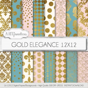 Papeles digitales dorados &quot;Fondos de Elegancia Dorada&quot; inspirados en mi colección Gold Shine, dorado metálico, boda dorada, diseños elegantes, patrones dorados