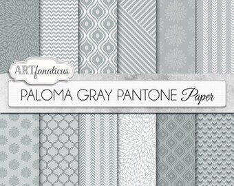 Gray digital papers "PALOMA GRAY PANTONE" gray color, geometric designs, quatrefoil, flower, silver for scrapbooking, photography material