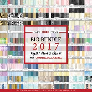Big Bundle 2017 - Más de 1000 papeles digitales únicos y artículos de imágenes prediseñadas por un precio - LICENCIA COMERCIAL INCLUIDA