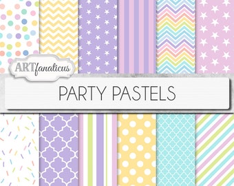 Birthday papers "PARTY PASTELS" quatrefoil, sprinkles, dot design, patterns pink, green,lavender for celebrations, scrapbooking, invitations