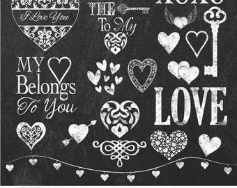 Chalk Hearts Cliparts "CHALK HEARTS" 20 chalk board clip arts, 12x12 chalkboards, chalk hearts, chalk, Love, chalk keys, chalk word art