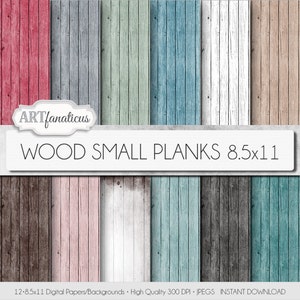Digital wood papers &quot;WOOD SMALL PLANKS&quot; textured digital background in mint green wood grain, aqua, pink, red, white wood, wood background