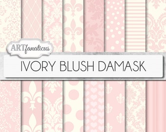 Ivory Blush Damask Digital Papers, Wedding Scrapbook (Digital Download)