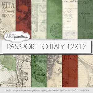 Papier Vintage kaarten Vintage Italië kaarten Italië papier 12x12 digitaal papier voor tijdschriften plakboeken uitnodigingen ongewenste tijdschriften planner benodigdheden