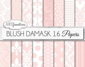 Blush Damask digital papers "BLUSH DAMASK" elegant, pink, white, blush damask, weddings,showers, scrapbooking,birthday, invites,home décor