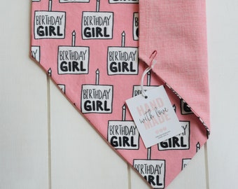 BIRTHDAY GIRL - Reversible, Slide Over-The-Collar Pet Bandana