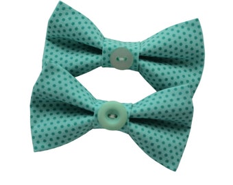 Mint green with tiny darker green dots, Over-The-Collar Pet Bow Tie - Optional button detail