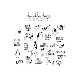 Doodle Dogs WHITE Sticker Pack-Autocollants imperméables-Autocollants pour chiens mignons-Autocollants pour animaux- Fourniture d'emballage