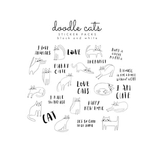 Doodle Cats WHITE Sticker Pack-Waterproof Stickers-Cute Cat Stickers-Animal Stickers- Packaging Supply