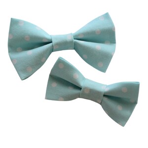 Seafoam blue with white polka dots, Over-The-Collar Pet Bow Tie