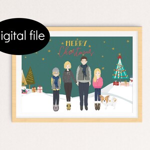 Cartão de Natal Turquesa e Marinho - Retrato Digital Excêntrico