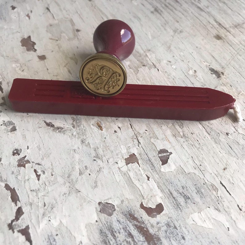 Vintage New Old Stock Letter R Wax Seal Stamp and stick of red wax