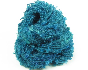 Handspun Boucle Yarn, Yearling Mohair in shades of blue and teal