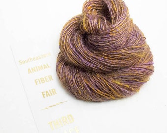 Handspun Singles, carded from Kid Mohair and Silk, in Deep Purple and Copper