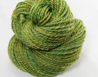 Handspun and Dyed Cormo, Wensleydale, Yearling Mohair, Nylon(20%) in many shades of  Green