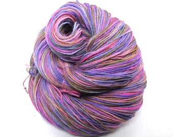 Hand Painted Sock Yarn.  Superwash BFL, Nylon. 4 ply. Pinks, purples and olive green.