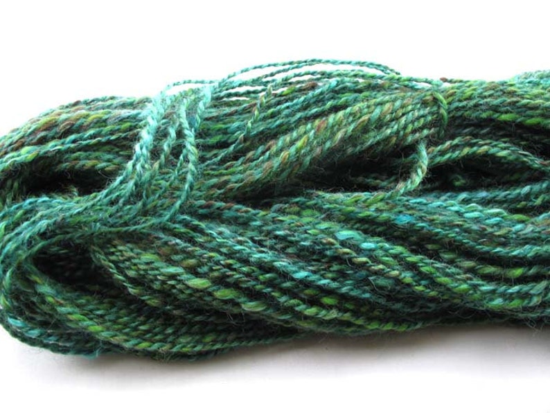 Handspun sock yarn spun from Mohair , Wensleydale, BFL and Nylon in shades of blue green image 4